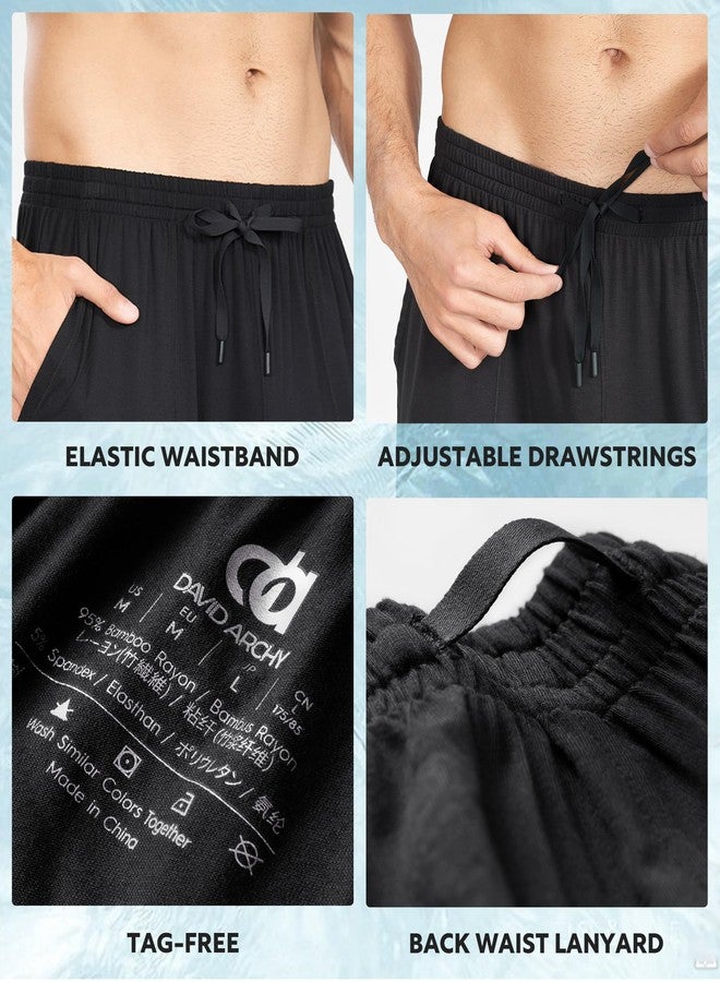 DAVID ARCHY شورت بيجاما رجالي من ديفيد آرتشي، مصنوع من قماش البامبو رايون، شورت نوم ناعم ومريح وجيد التهوية مع جيوب، عبوة من قطعتين (مقاس L، أسود/رمادي داكن) - Image 4